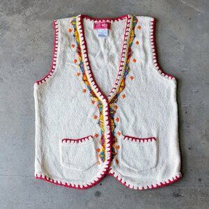 Vintage Ivy Wear Silk Cotton Southwestern Beaded Knit Sweater Vest large